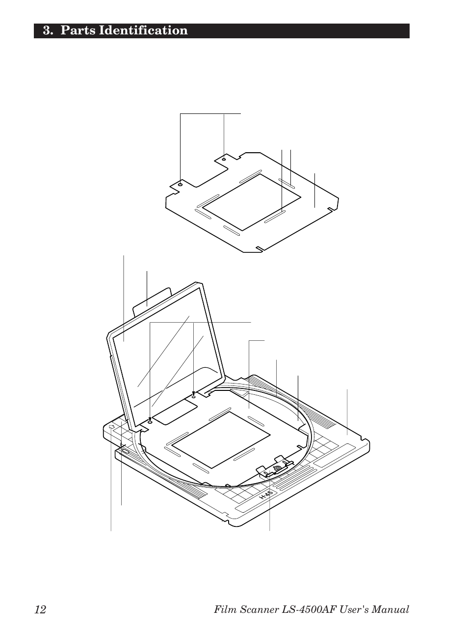 2 film holder fh-45, Parts identification | Nikon LS-4500AF User Manual | Page 32 / 74