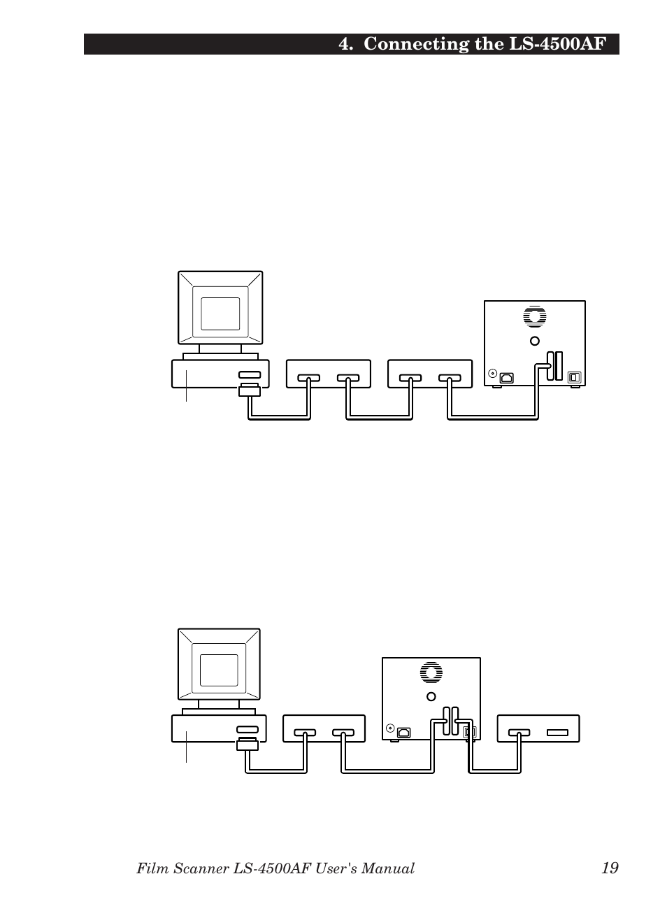 Scsi chain connection with other devices, Connecting the ls-4500af | Nikon LS-4500AF User Manual | Page 39 / 74