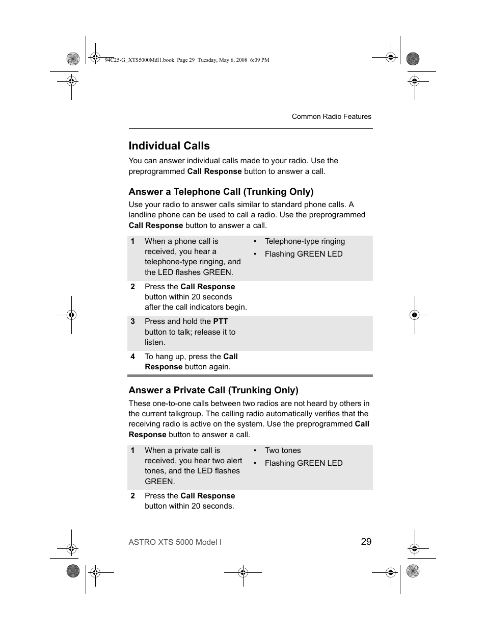 Individual calls, Answer a telephone call (trunking only), Answer a private call (trunking only) | Nikon XTS 5000 User Manual | Page 39 / 84