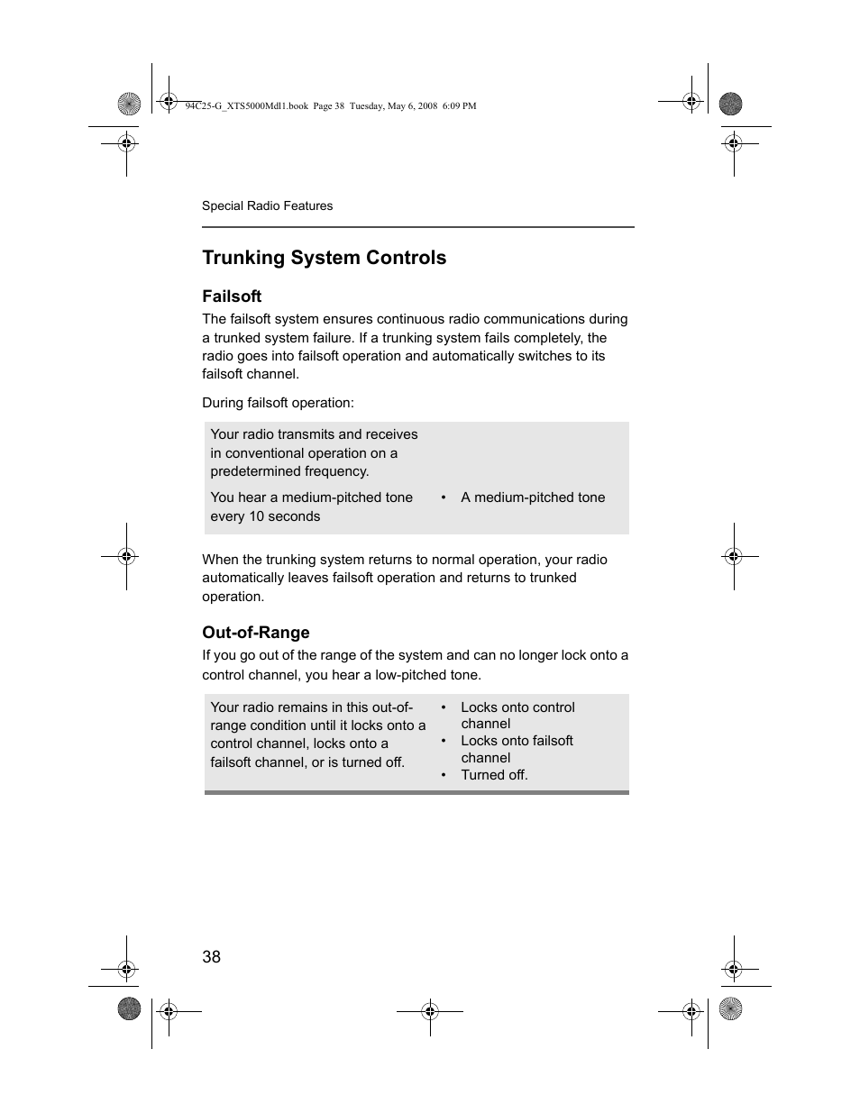 Trunking system controls, Failsoft, Out-of-range | Failsoft out-of-range | Nikon XTS 5000 User Manual | Page 48 / 84