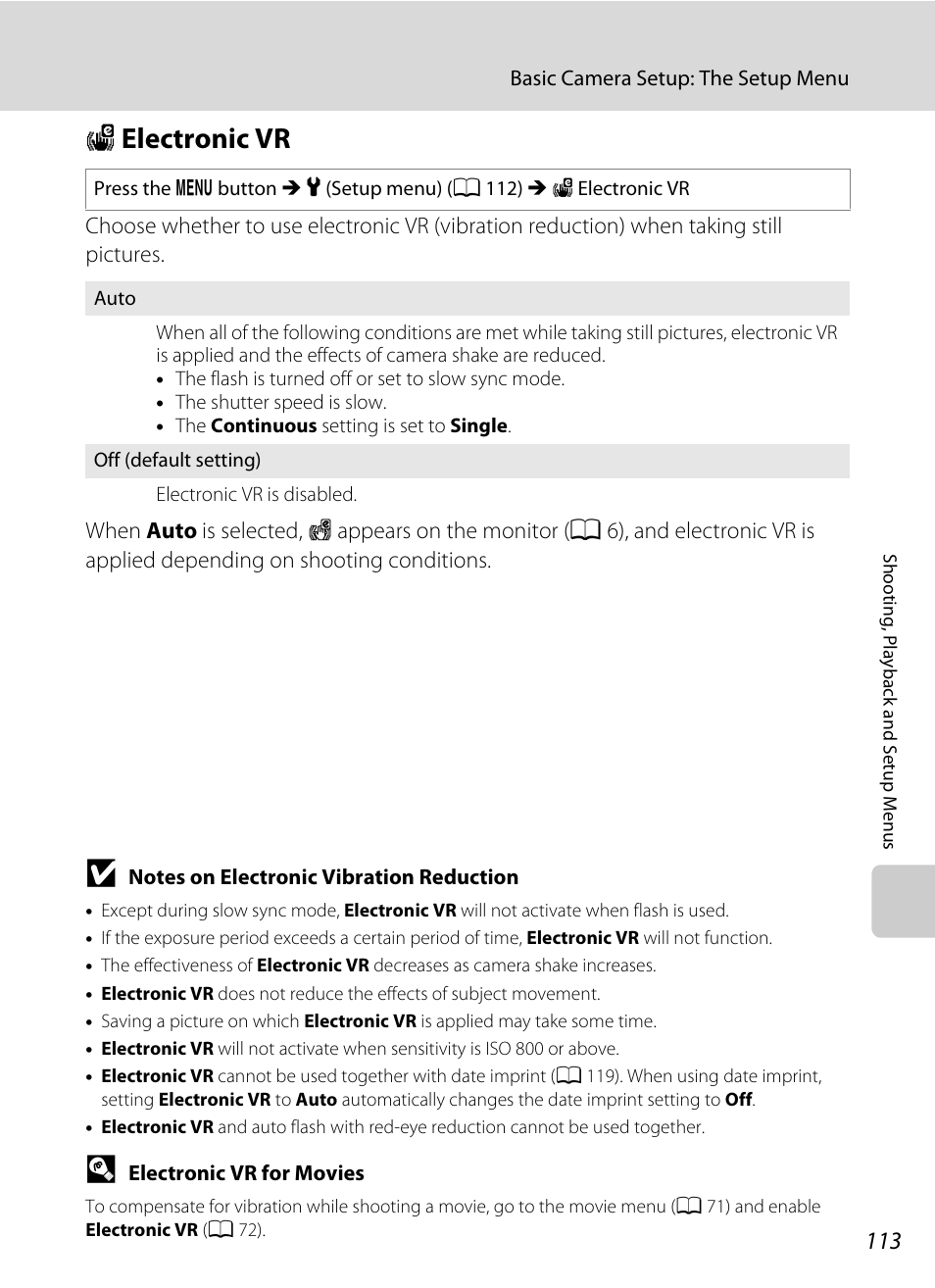 Electronic vr, W electronic vr, A 113) i | A 113 | Nikon COOLPIX S203 User Manual | Page 125 / 164