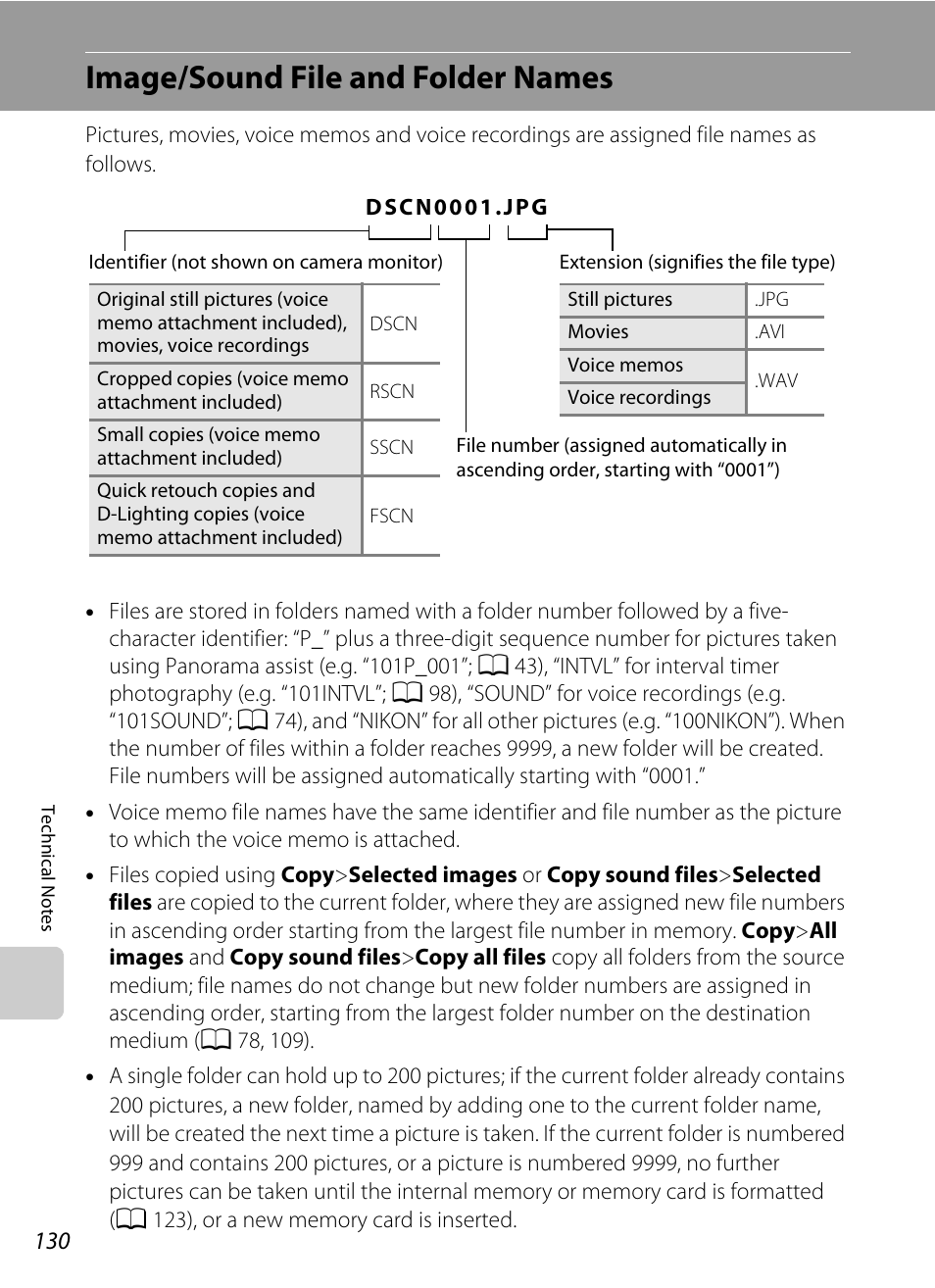 Image/sound file and folder names, A 130) for, A 130). the editi | A 130). only the, A 130) from the | Nikon COOLPIX S203 User Manual | Page 142 / 164