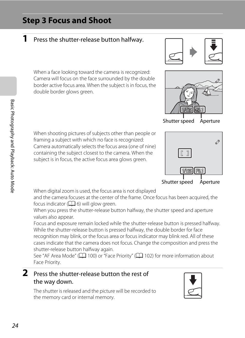 Step 3 focus and shoot | Nikon COOLPIX S203 User Manual | Page 36 / 164