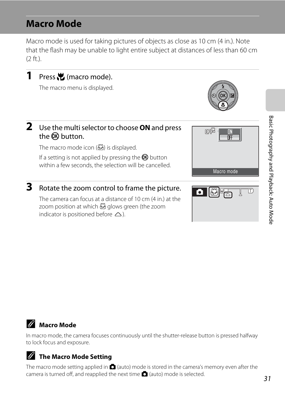 Macro mode, A 31 | Nikon COOLPIX S203 User Manual | Page 43 / 164