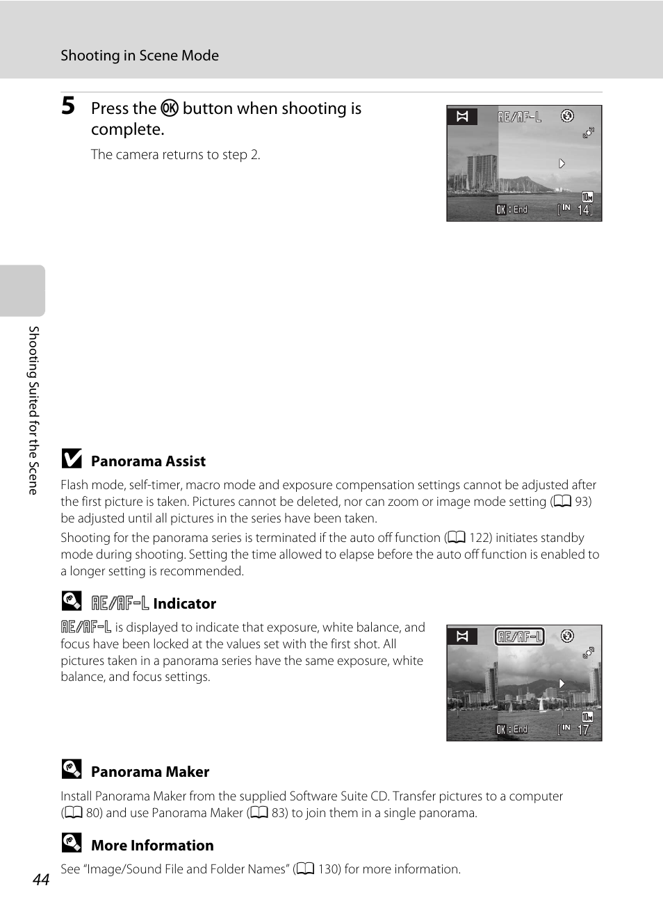 Press the k, Button when shooting is complete | Nikon COOLPIX S203 User Manual | Page 56 / 164