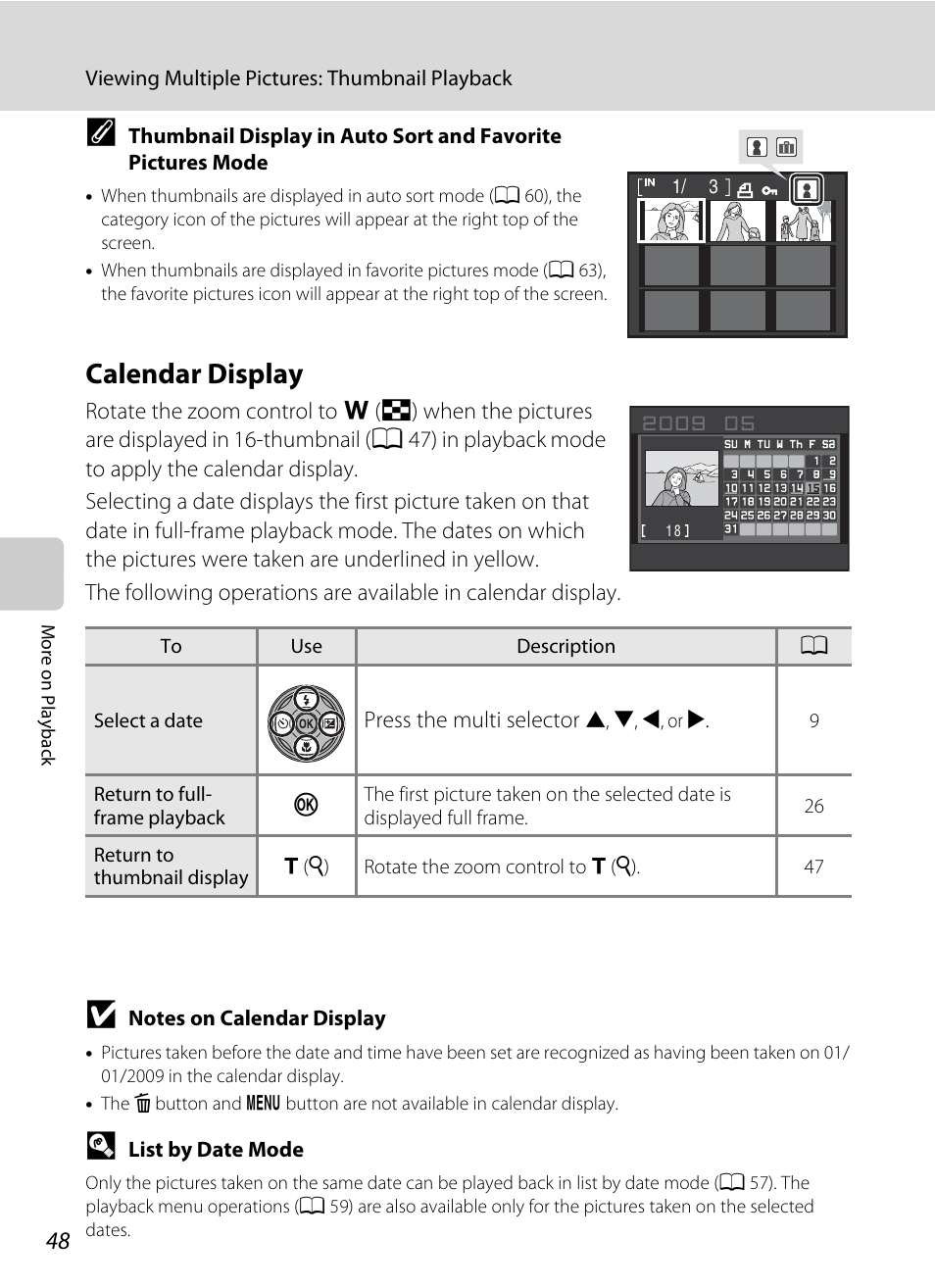 Calendar display, A 48) | Nikon COOLPIX S203 User Manual | Page 60 / 164