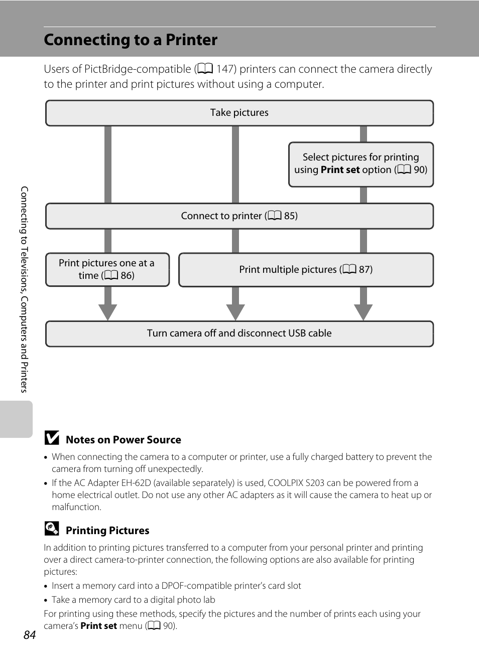 Connecting to a printer | Nikon COOLPIX S203 User Manual | Page 96 / 164