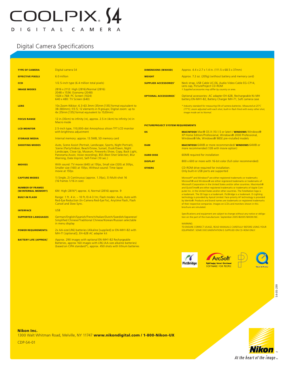 Digital camera specifi cations | Nikon Coolpix S4 User Manual | Page 8 / 8