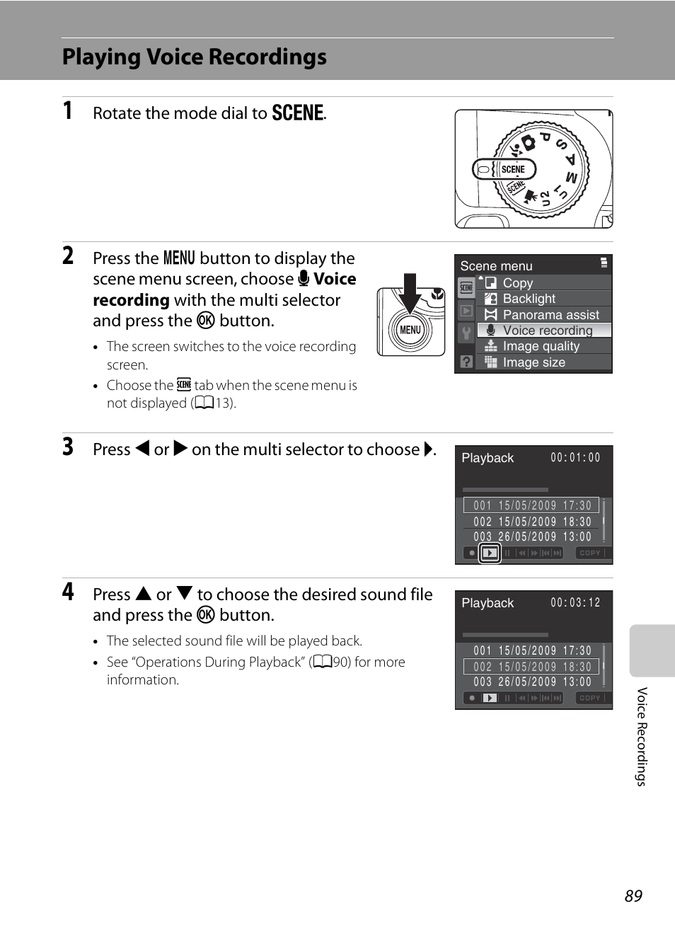 Playing voice recordings | Nikon Coolpix P90 User Manual | Page 101 / 192