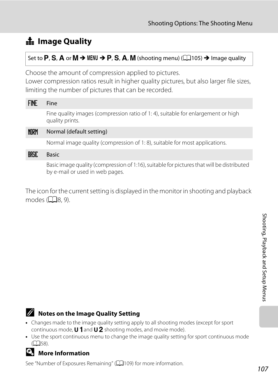 Image quality, Q image quality, A107) | A107 | Nikon Coolpix P90 User Manual | Page 119 / 192