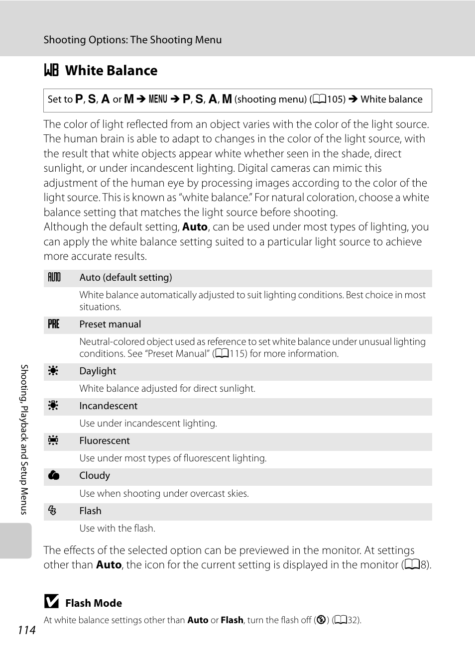 White balance, B white balance, A114) | A114 | Nikon Coolpix P90 User Manual | Page 126 / 192