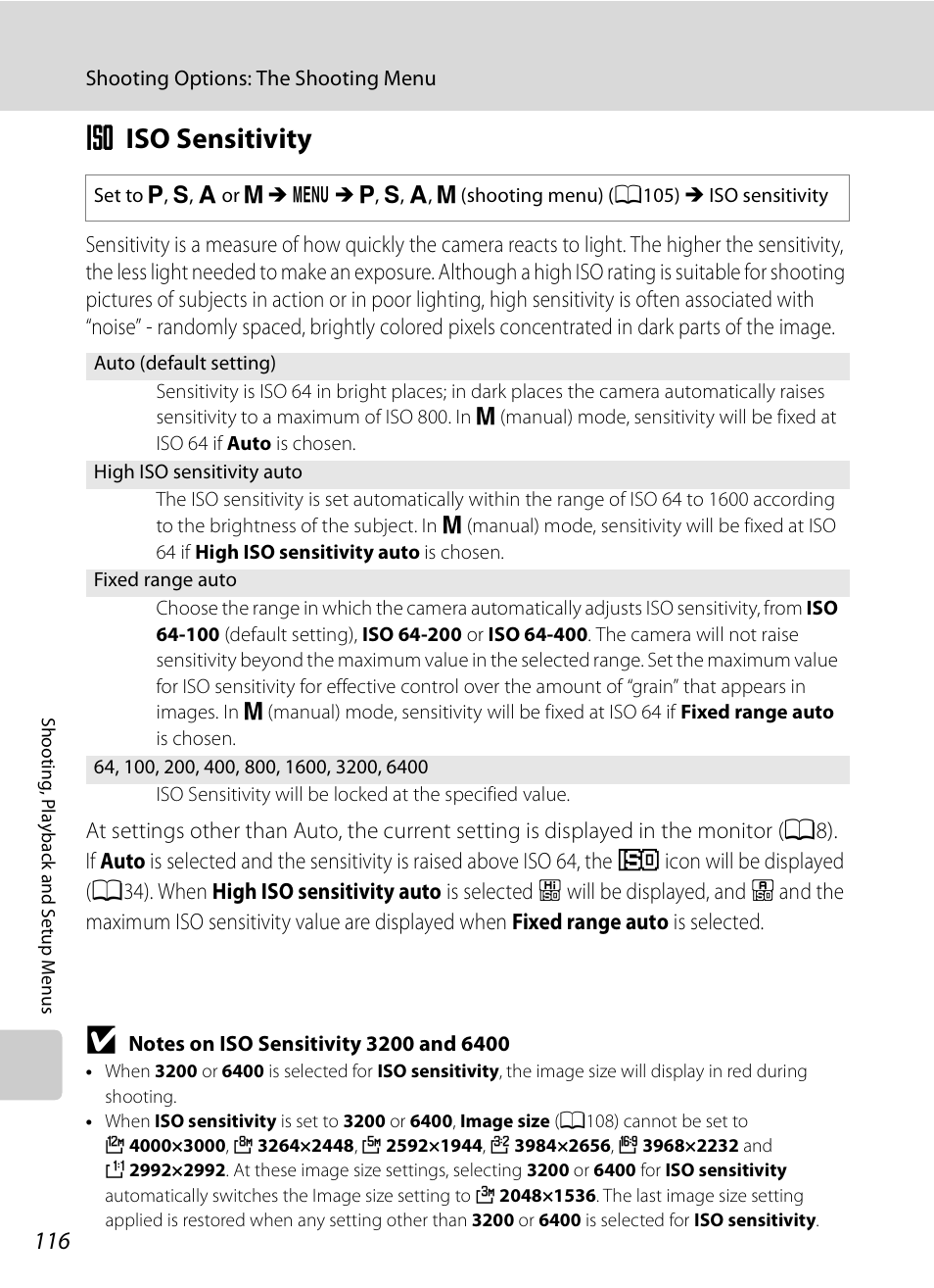 Iso sensitivity, E iso sensitivity, A116) is | A116 | Nikon Coolpix P90 User Manual | Page 128 / 192