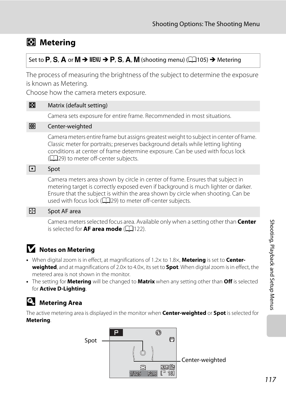 Metering, G metering, A117) | A117 | Nikon Coolpix P90 User Manual | Page 129 / 192