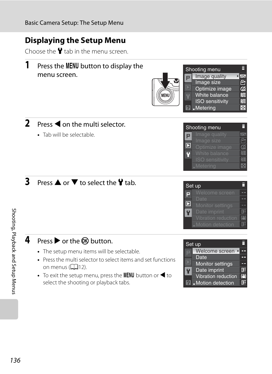 Displaying the setup menu | Nikon Coolpix P90 User Manual | Page 148 / 192