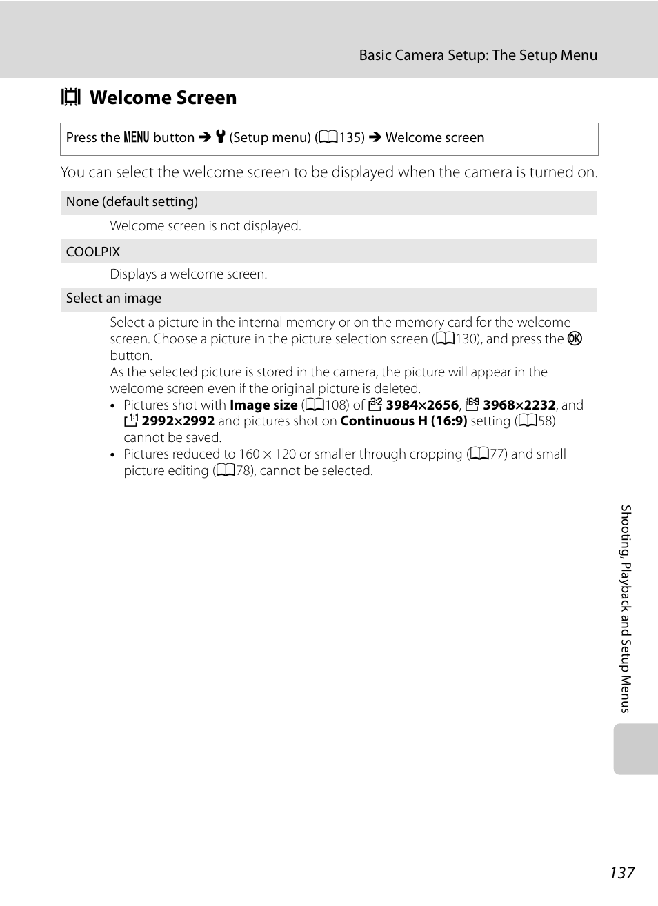 Welcome screen, C welcome screen, A137) | A137 | Nikon Coolpix P90 User Manual | Page 149 / 192