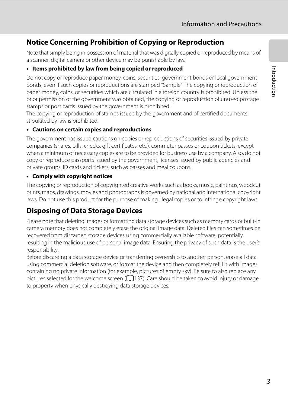 Disposing of data storage devices | Nikon Coolpix P90 User Manual | Page 15 / 192