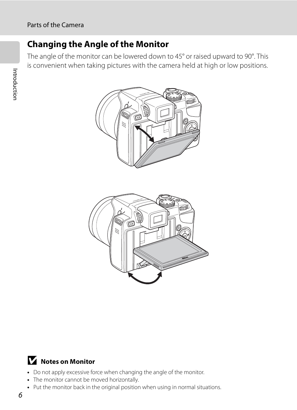 Changing the angle of the monitor | Nikon Coolpix P90 User Manual | Page 18 / 192