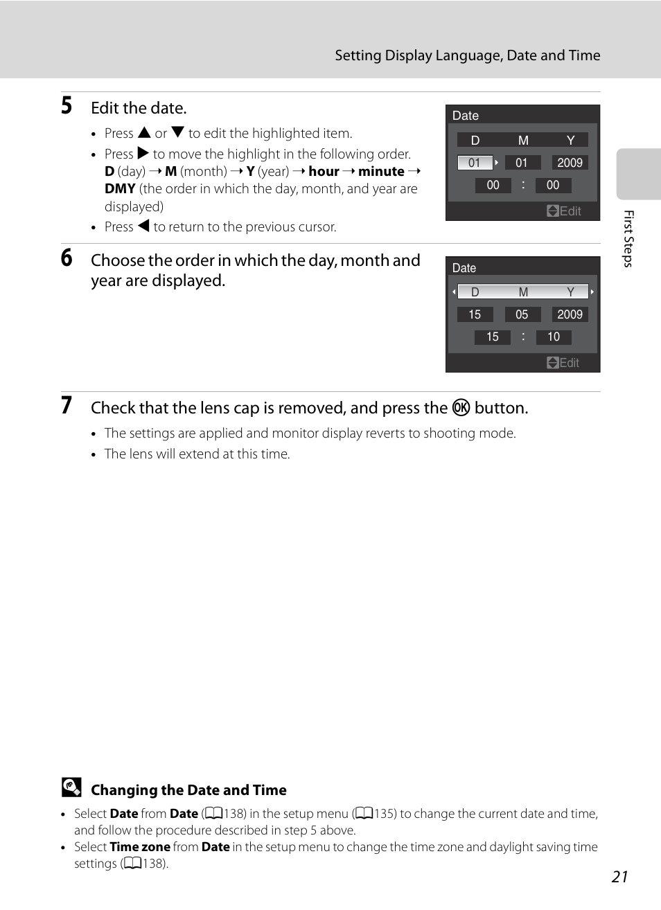 Edit the date | Nikon Coolpix P90 User Manual | Page 33 / 192