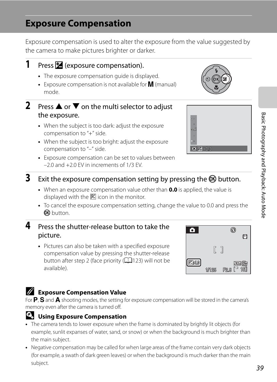 Exposure compensation, A39) gu, Tion (a39 | Nikon Coolpix P90 User Manual | Page 51 / 192