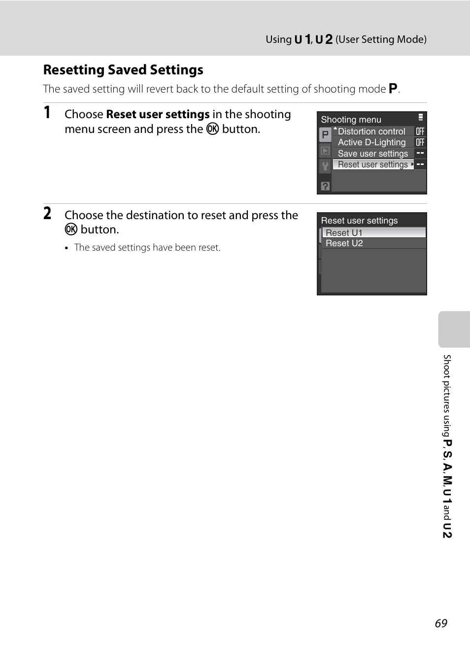 Resetting saved settings | Nikon Coolpix P90 User Manual | Page 81 / 192