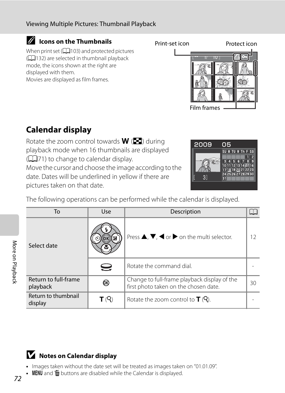 Calendar display, A72) | Nikon Coolpix P90 User Manual | Page 84 / 192