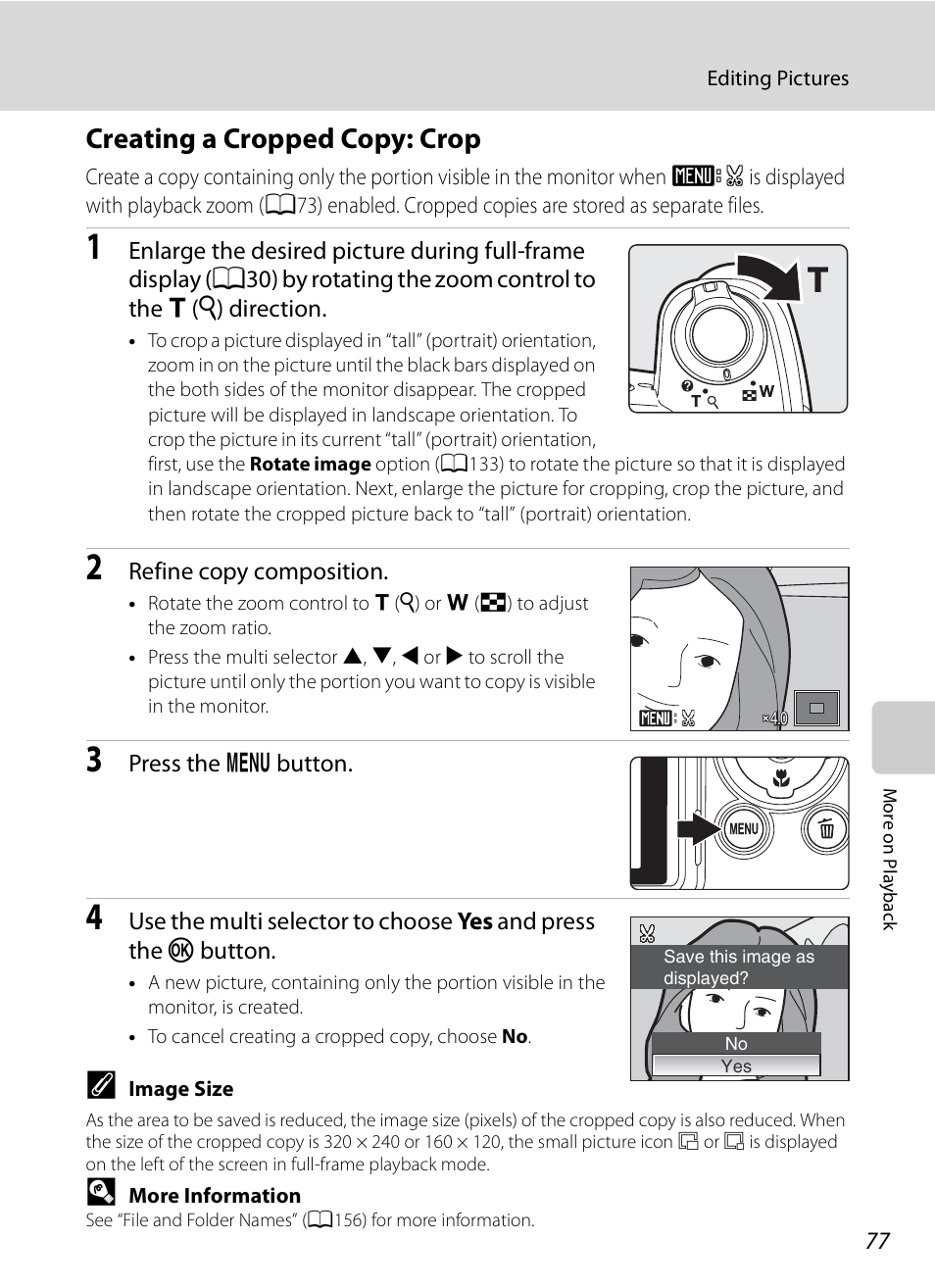 Creating a cropped copy: crop, A77) | Nikon Coolpix P90 User Manual | Page 89 / 192