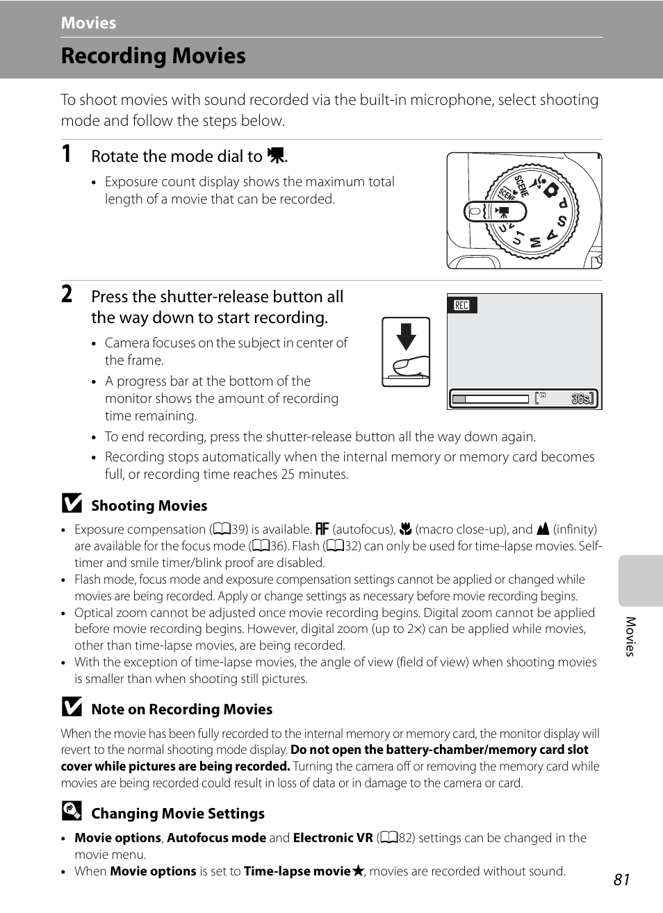 Movies, Recording movies, D movies | E (a81) | Nikon Coolpix P90 User Manual | Page 93 / 192