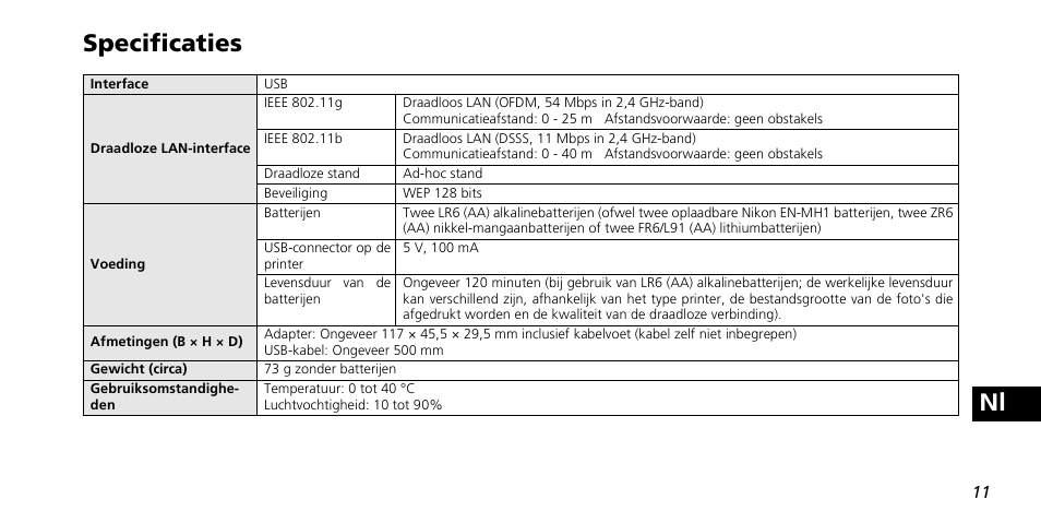 Nl specificaties | Nikon PD-10 User Manual | Page 105 / 120