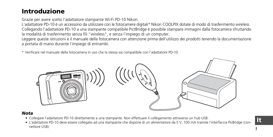 It introduzione, Nota | Nikon PD-10 User Manual | Page 109 / 120