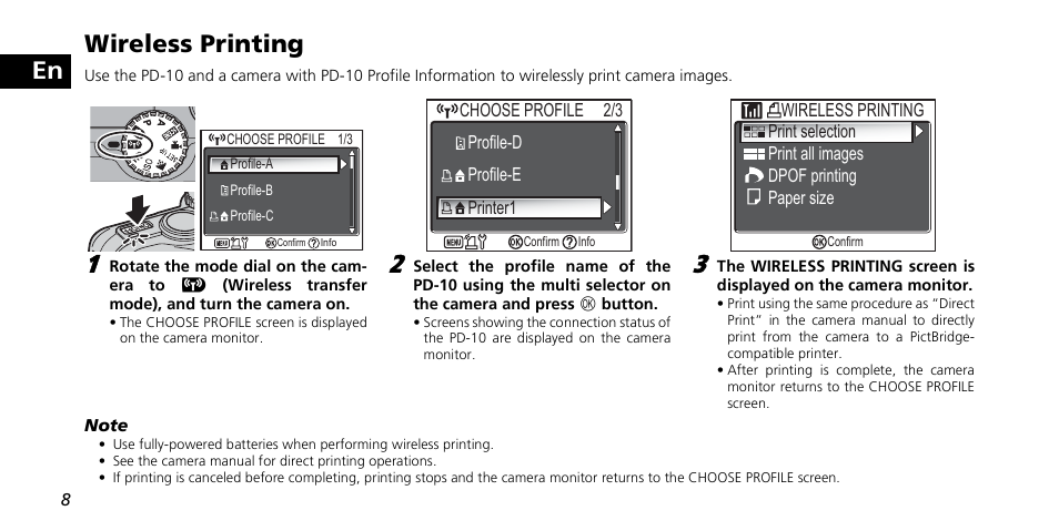 En wireless printing | Nikon PD-10 User Manual | Page 14 / 120