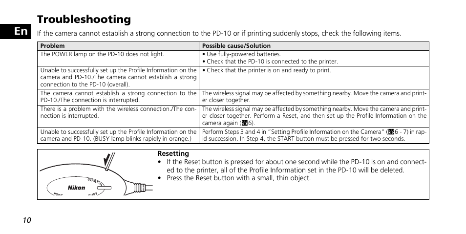 En troubleshooting | Nikon PD-10 User Manual | Page 16 / 120