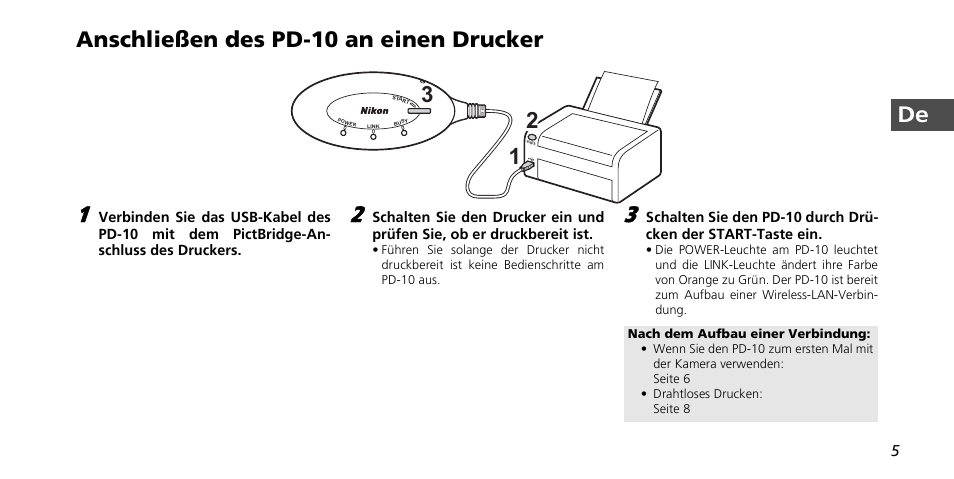 De anschließen des pd-10 an einen drucker | Nikon PD-10 User Manual | Page 25 / 120