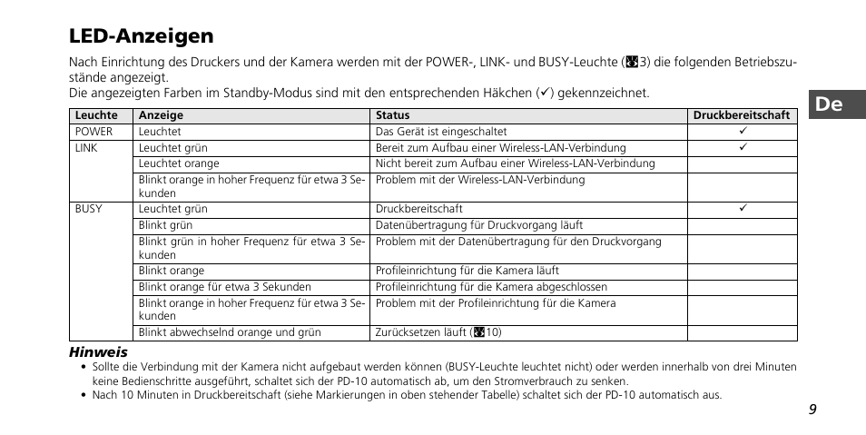 De led-anzeigen | Nikon PD-10 User Manual | Page 29 / 120