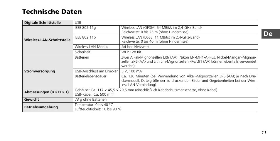 De technische daten | Nikon PD-10 User Manual | Page 31 / 120