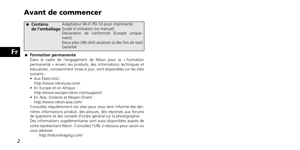 Fr avant de commencer | Nikon PD-10 User Manual | Page 38 / 120