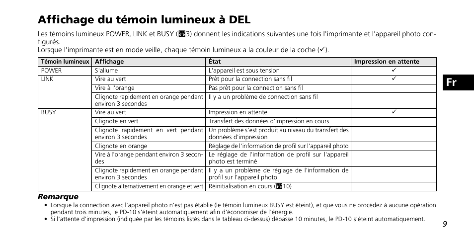Fr affichage du témoin lumineux à del | Nikon PD-10 User Manual | Page 45 / 120