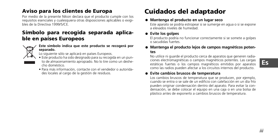 Cuidados del adaptador | Nikon PD-10 User Manual | Page 51 / 120