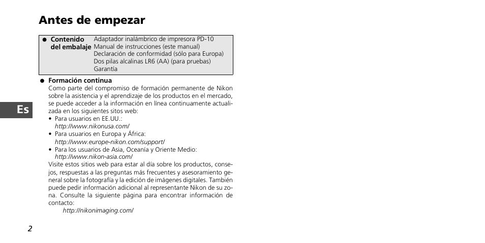 Es antes de empezar | Nikon PD-10 User Manual | Page 54 / 120