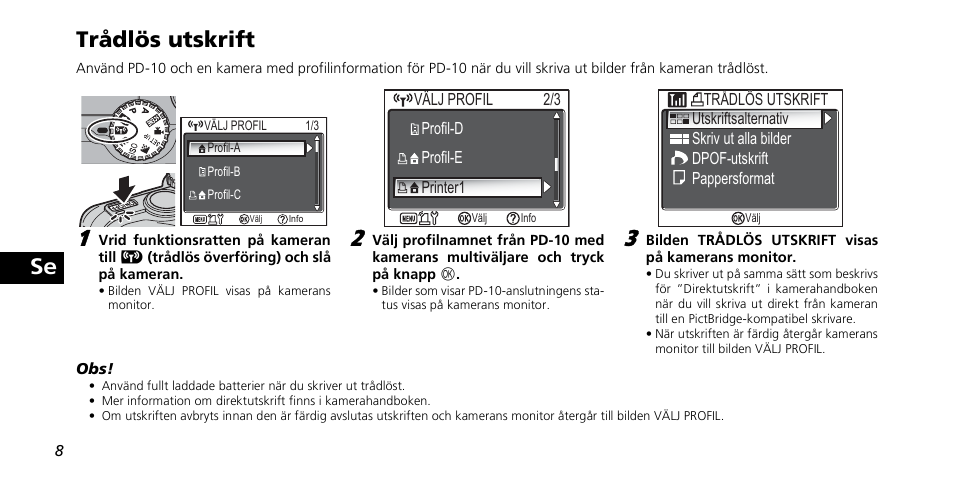 Se trådlös utskrift | Nikon PD-10 User Manual | Page 74 / 120