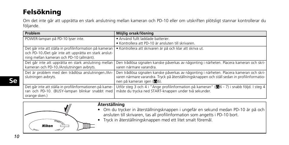 Se felsökning | Nikon PD-10 User Manual | Page 76 / 120