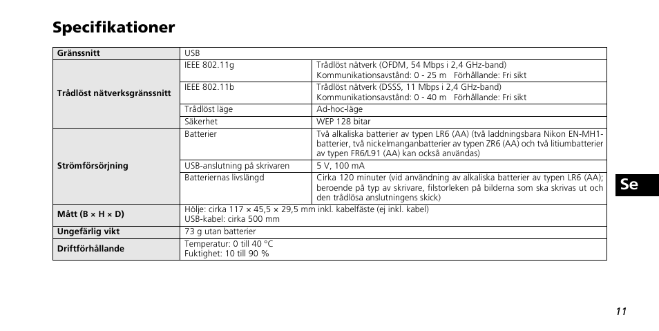 Se specifikationer | Nikon PD-10 User Manual | Page 77 / 120