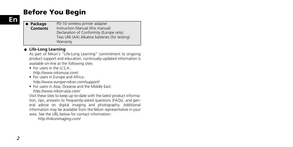 En before you begin | Nikon PD-10 User Manual | Page 8 / 120