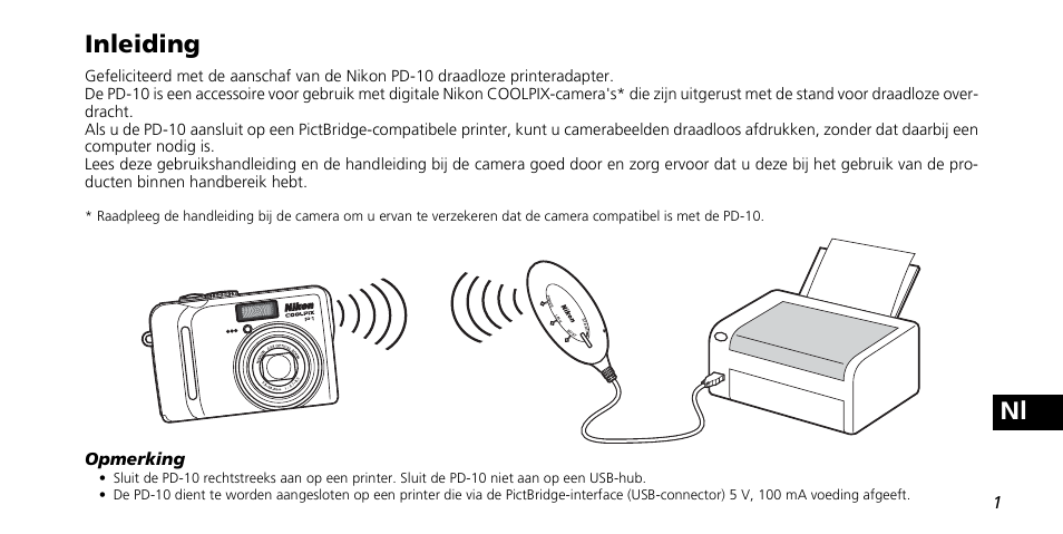Nl inleiding, Opmerking | Nikon PD-10 User Manual | Page 95 / 120