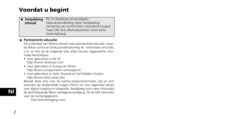 Nl voordat u begint | Nikon PD-10 User Manual | Page 96 / 120