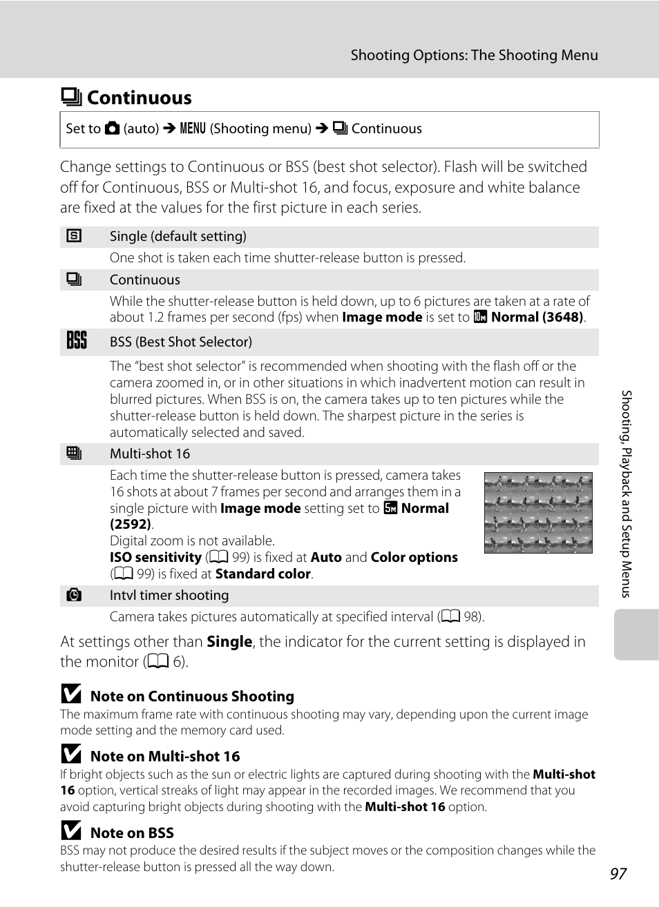 Continuous, C continuous, A 97) | A 97 | Nikon Coolpix S220 User Manual | Page 109 / 164