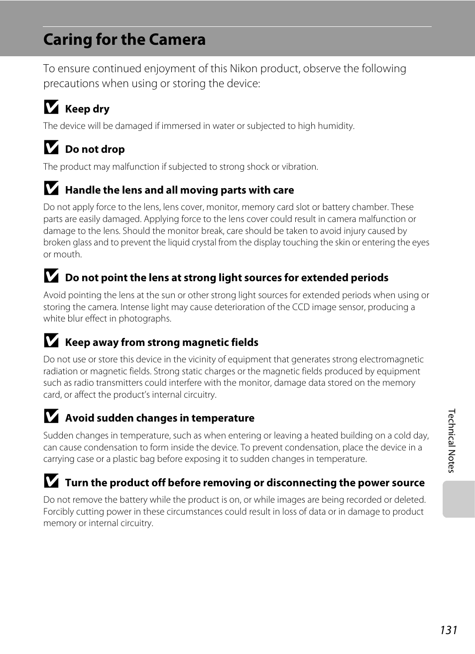 Caring for the camera | Nikon Coolpix S220 User Manual | Page 143 / 164