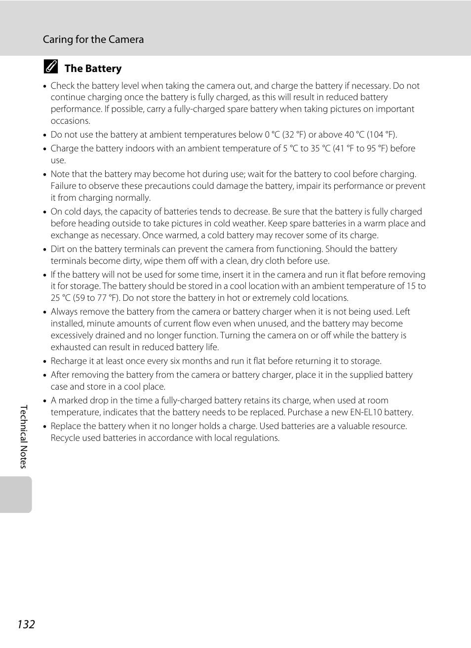 The battery, A 132) | Nikon Coolpix S220 User Manual | Page 144 / 164