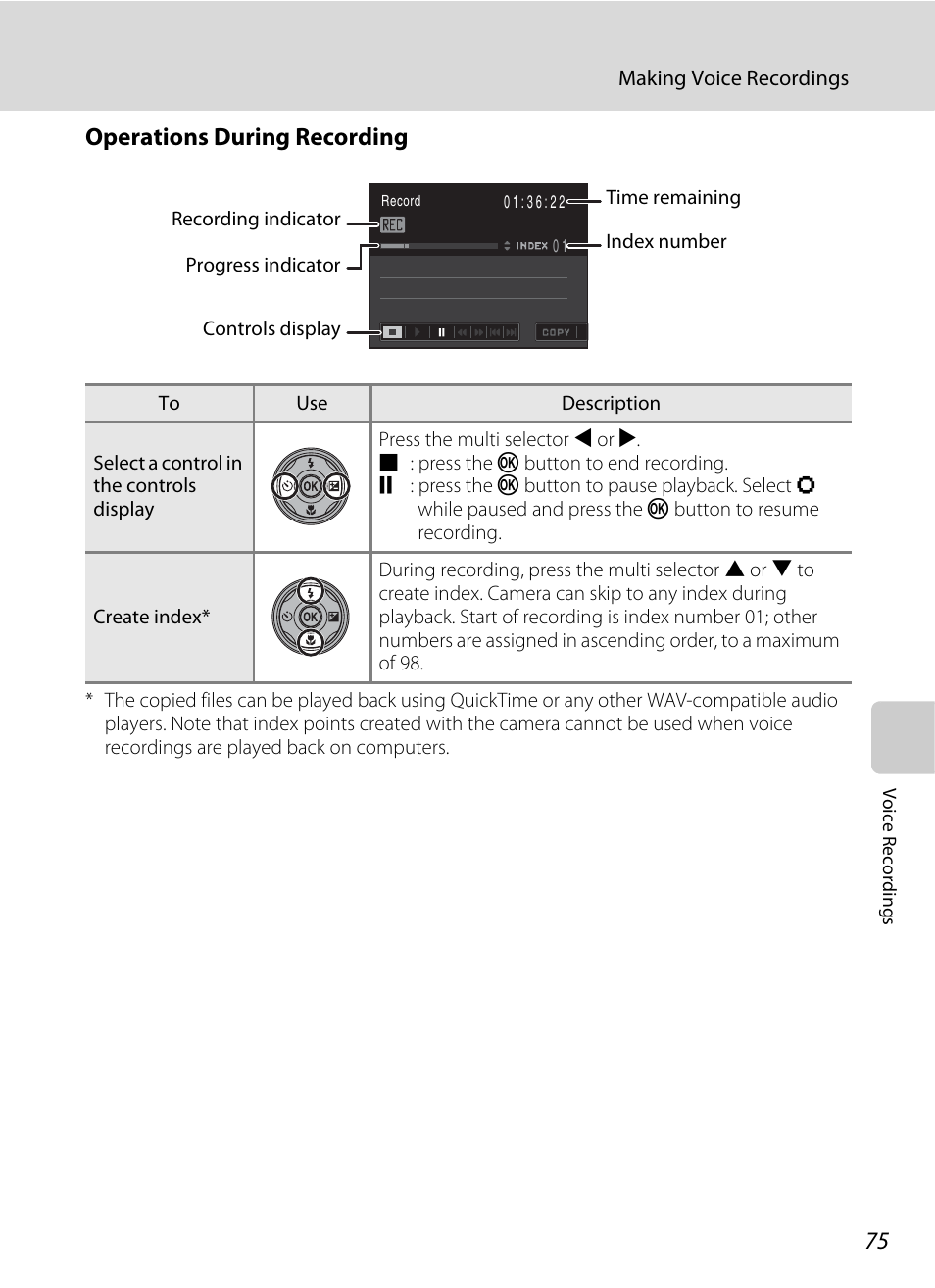 See “operations during recording, A 75) f, Operations during recording | Nikon Coolpix S220 User Manual | Page 87 / 164