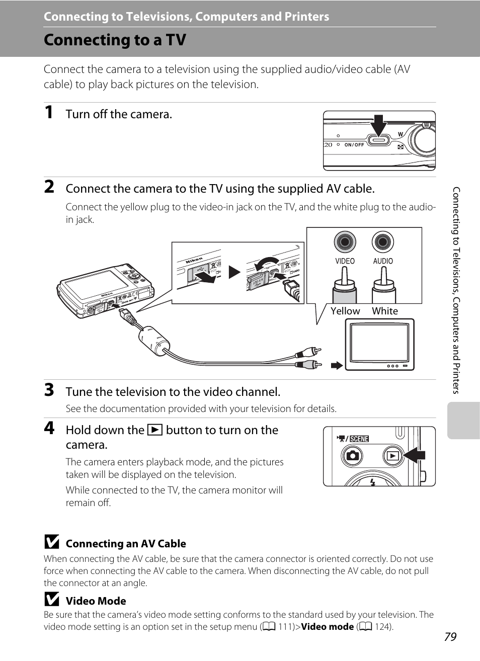 Connecting to televisions, computers and printers, Connecting to a tv | Nikon Coolpix S220 User Manual | Page 91 / 164