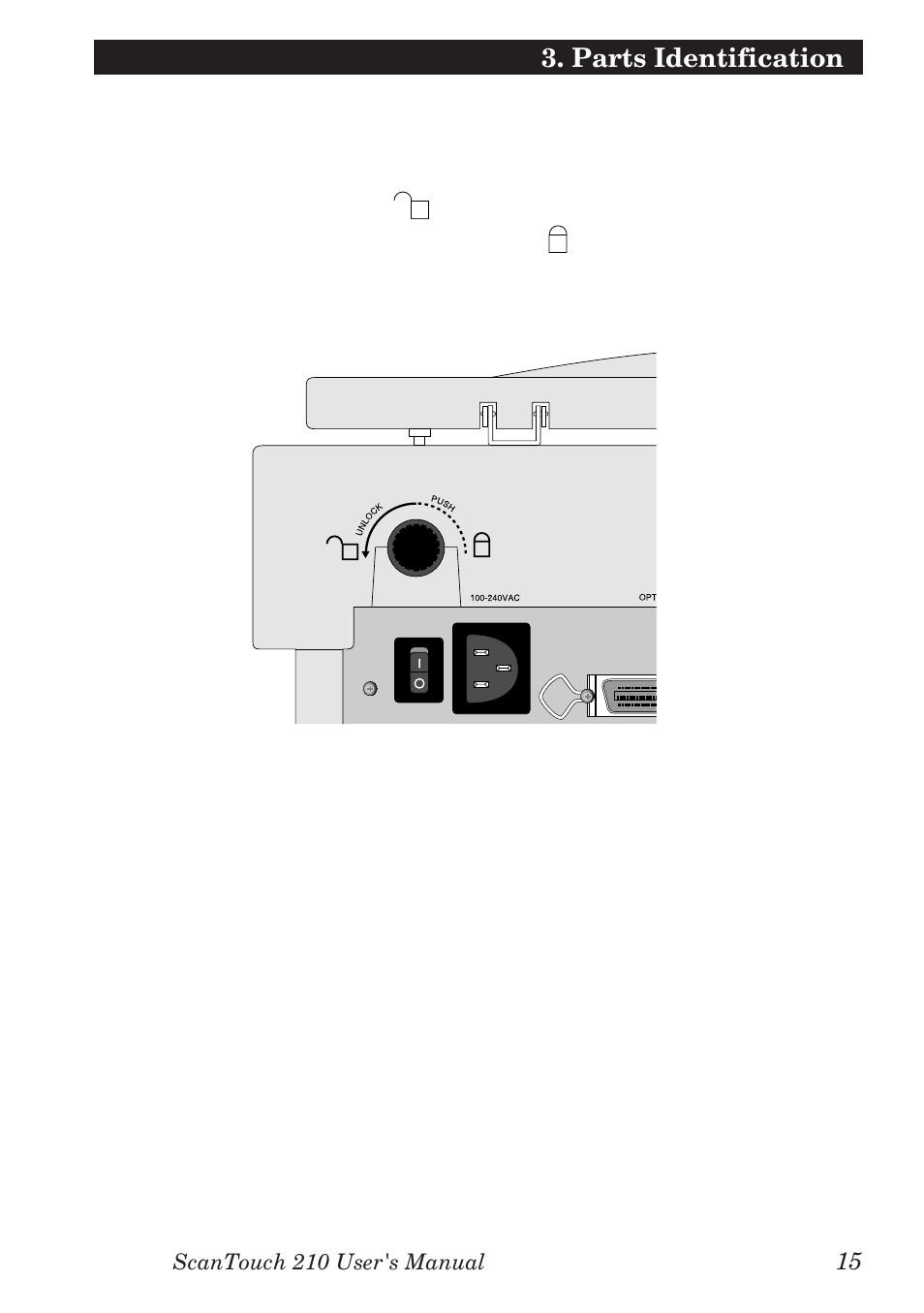 Unlocking the scanner, Parts identification | Nikon AX-210 User Manual | Page 25 / 47